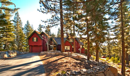 Luxury home in Lake Tahoe. Driveway leading to home in the forest.